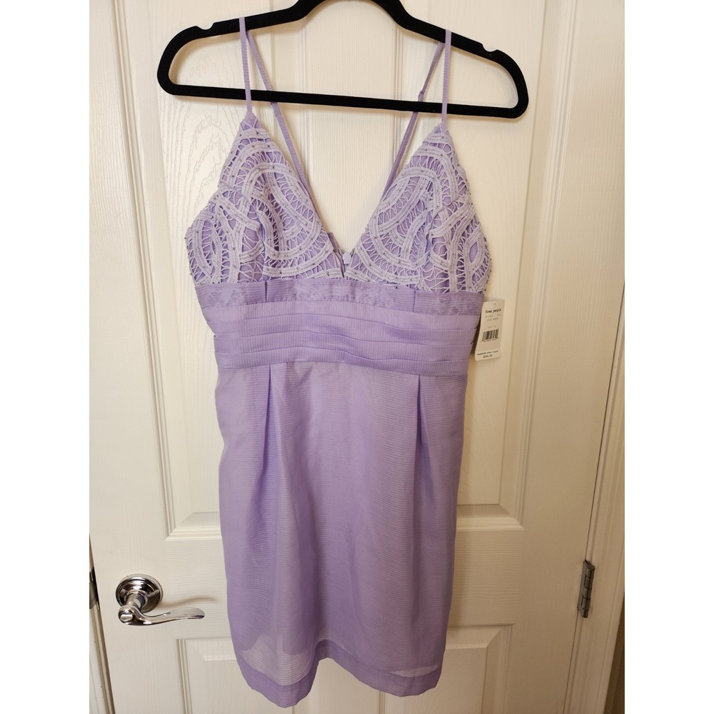 NWT Free People We Go Together V-Neck Lace Trim Beads Back Zip Mini Dress, Sz 12